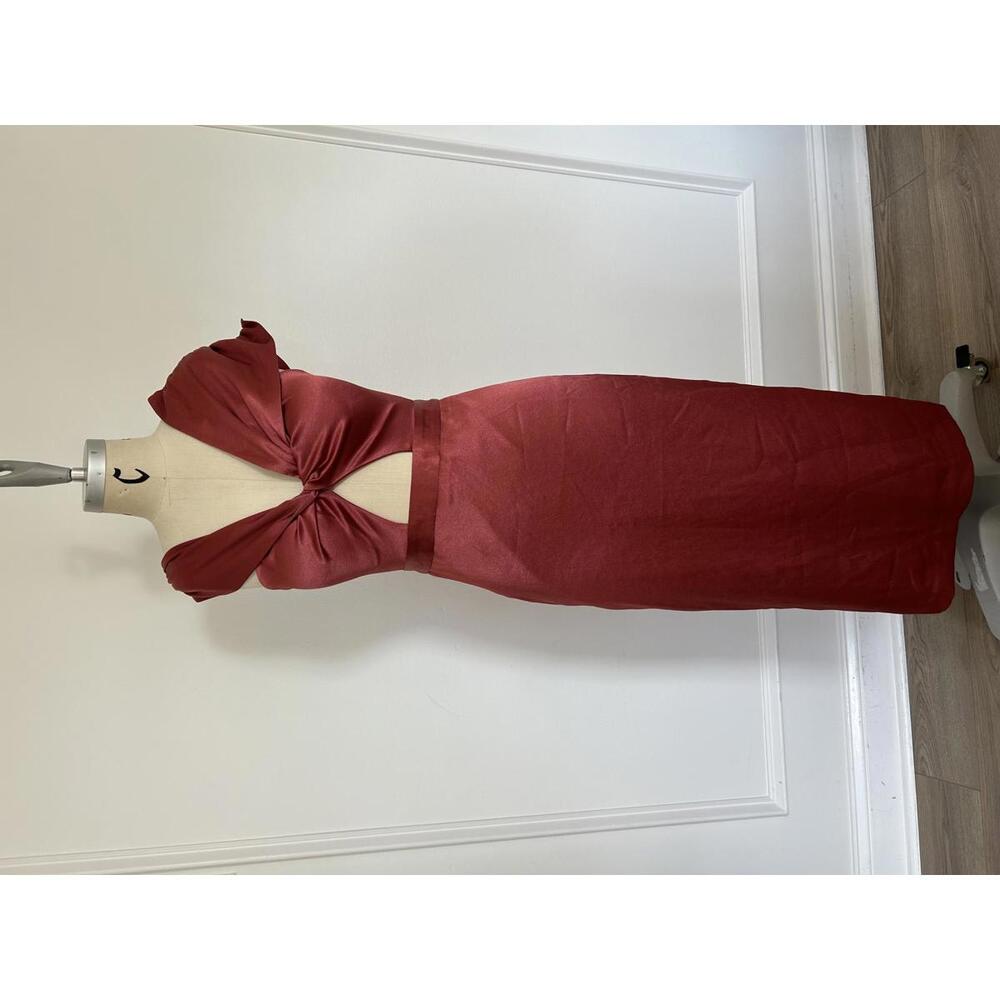 Anthropologie x BHLDN - Elegant Wine Red Evening Dress with Cut-Out Detail